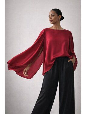 Lovers + Friends Red Cape Sleeve Blouse Medium Flowy Draped Top Chic
